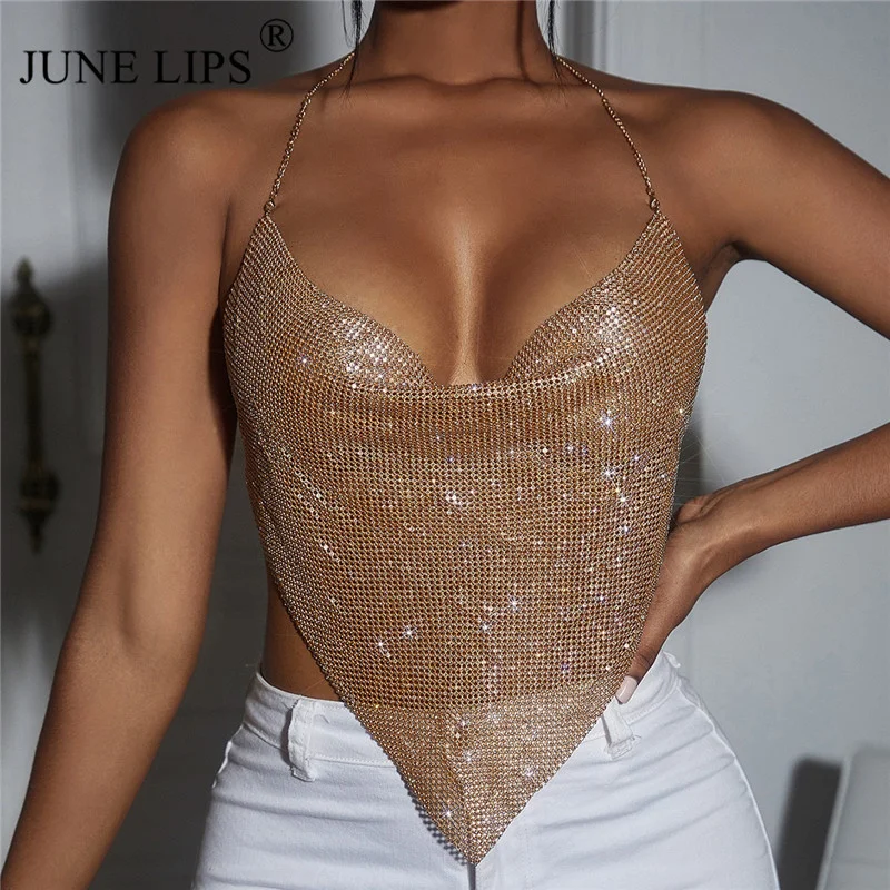 Сексуальный женский жилет для ночного клуба, металлический яркий блестящий топ со стразами Сексуальный женский жилет для ночного клуба, металлический яркий блестящий топ со стразами