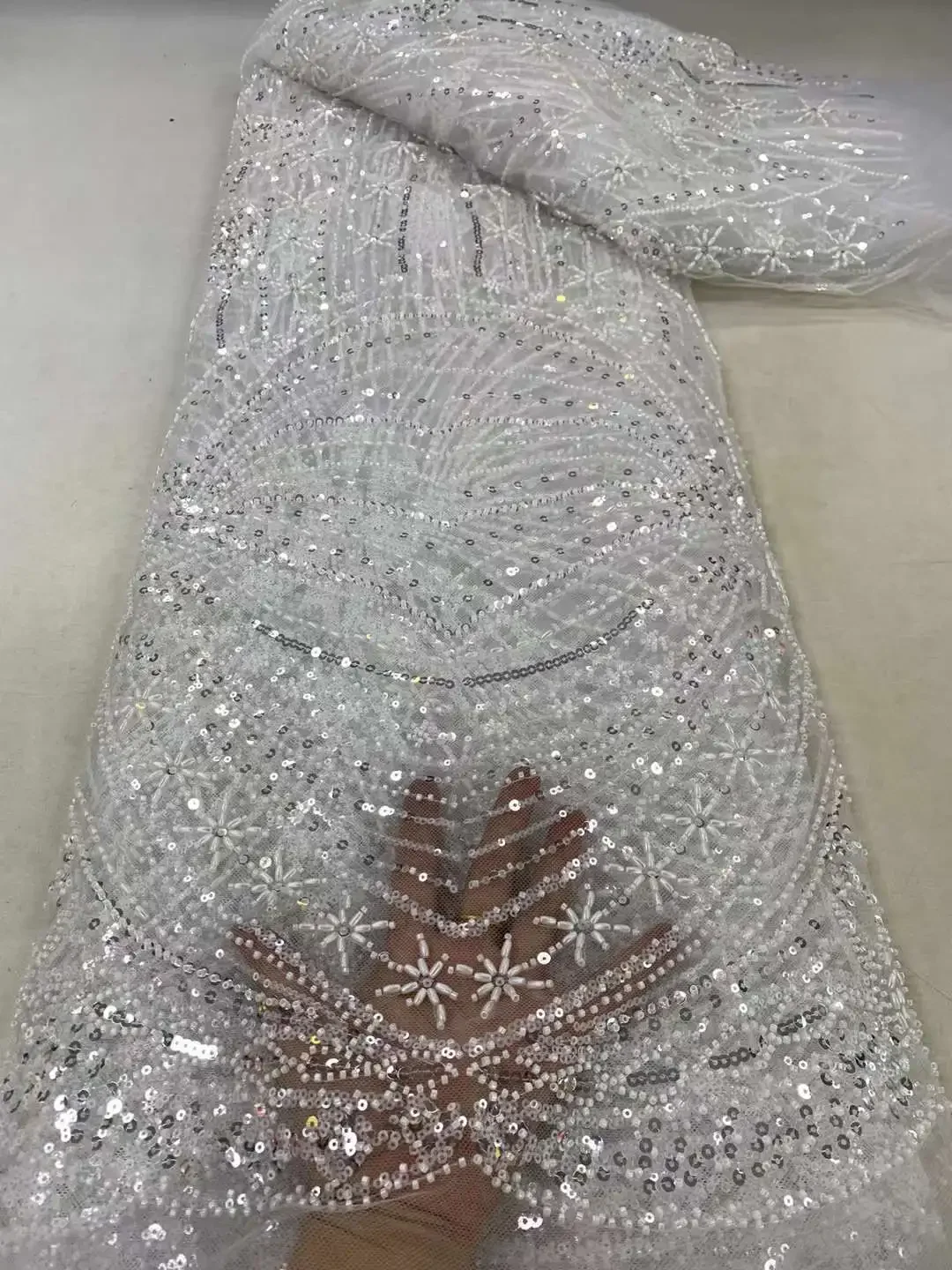 Бусины и блестки французская Тюлевая кружевная ткань свадебные кружева ткани