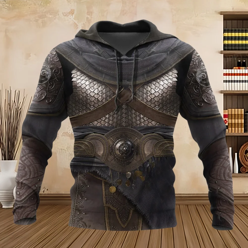 Осенняя толстовка с капюшоном для мужчин винтажный рыцарский принт модный