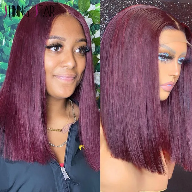 

Bob Wigs Colored Burgundy Human Hair Wigs Brazilian 99J Red 13x1 Lace T Part Wig PrePlucked Straight Bob Lace Wigs For Women