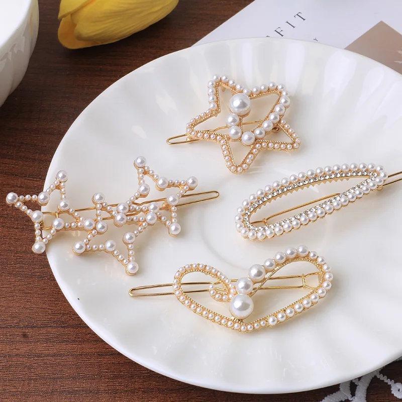 

New Fashion Metal KT Heart Hair Clip Elegant Pearl Round Barrette for Women Girls Sweet Hairpins Barrettes Hair Accessories