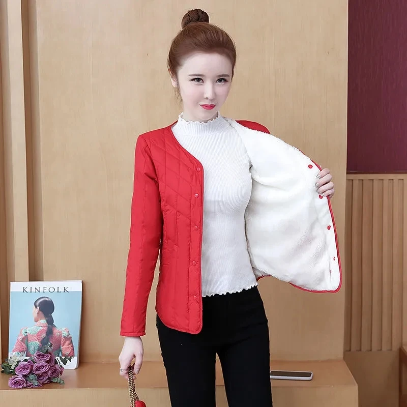 Down Cotton Coat Womens 2022 Winter Fashion Casual All-match Small Padded Jacket Women Large Size Short Plus Velvet Outerwear