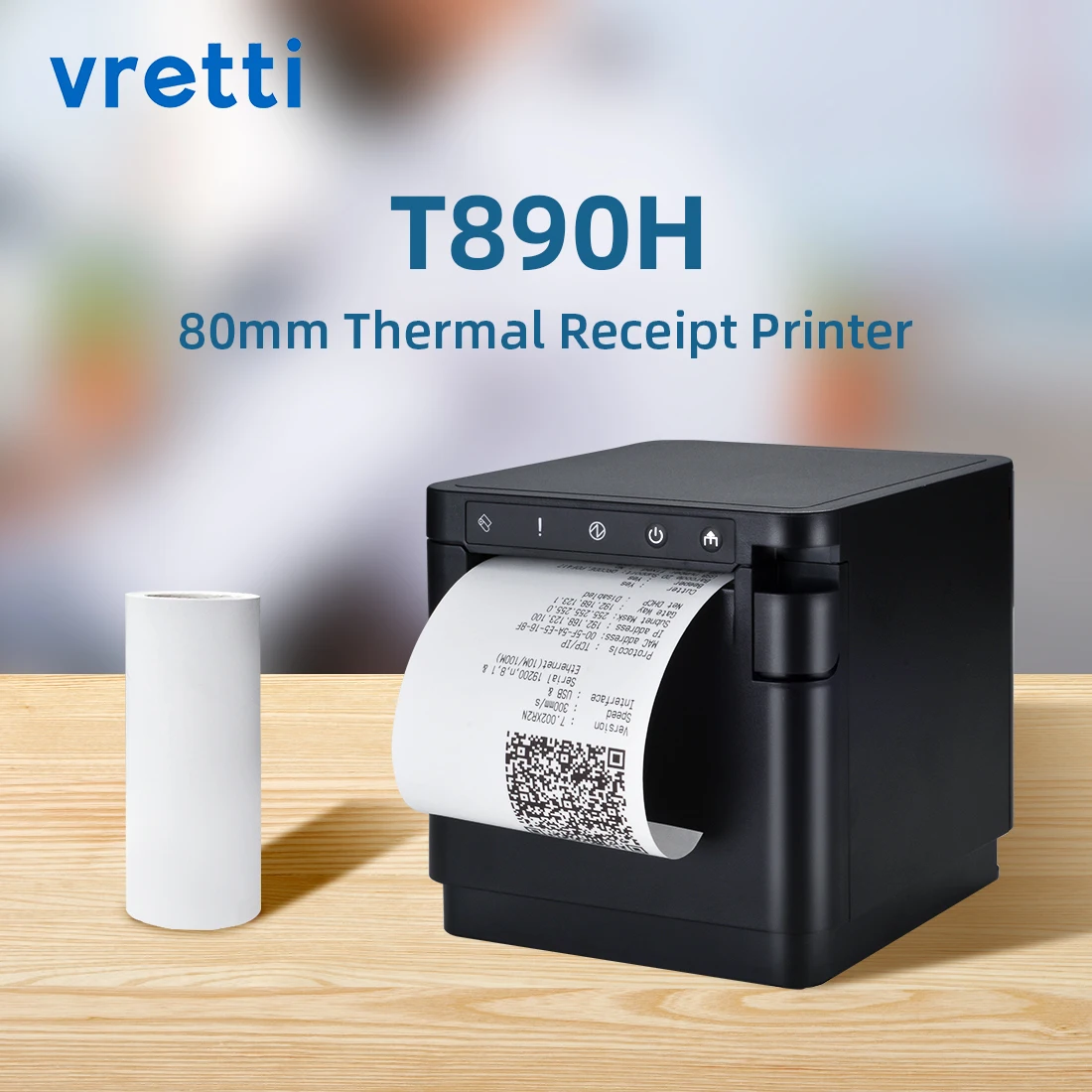 Vretti  T890H 80mm Thermal Receipt Printer With Auto Cutter For Supermarket Kitchen Shop High Speed Printing Commercial Tickets
