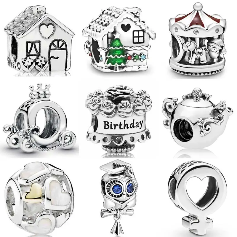 

Original Polished Carriage Sweet Home Christmas Carousel Charms Fit Europe Bracelet 925 Sterling Silver Bead Jewelry