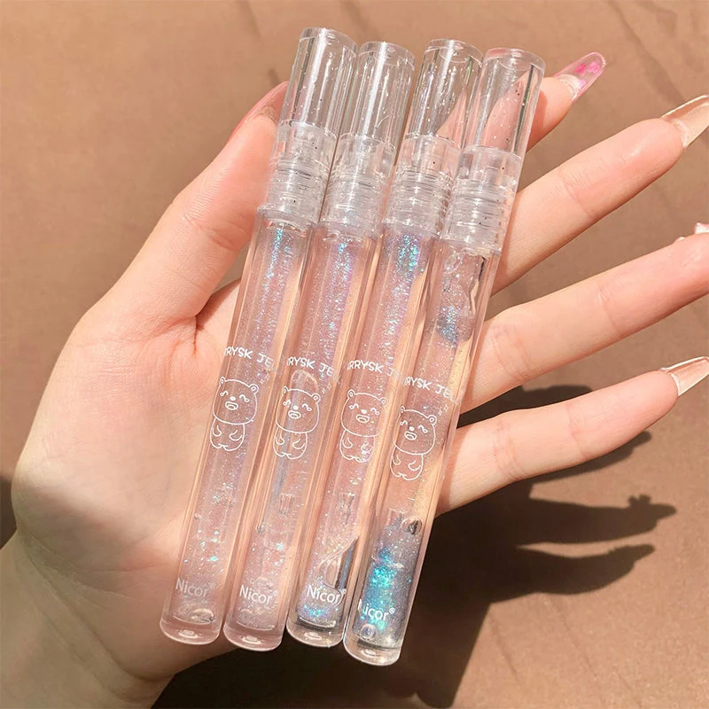 

Blue Fine Diamond Clear Lip Gloss Pearly Seductive Lip Glaze Shiny Lips Long Lasting Waterproof Jelly Toot Lip Oil Balm Makeup
