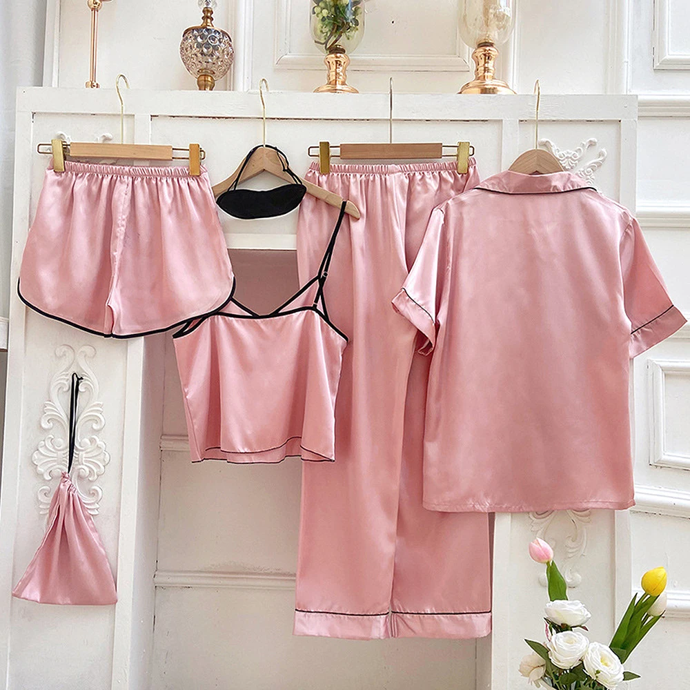 Simple casual home clothes suit lapel top suspenders pants shorts pajamas suit ice silk comfortable loose home sleeping clothes