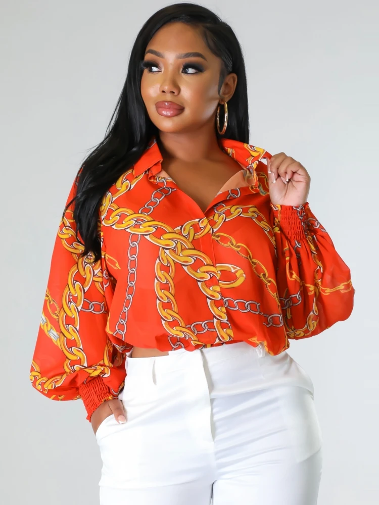 

Женская блузка с длинным рукавом и отложным воротником, Повседневная Свободная однобортная рубашка с принтом, мягкая верхняя одежда, лето ...