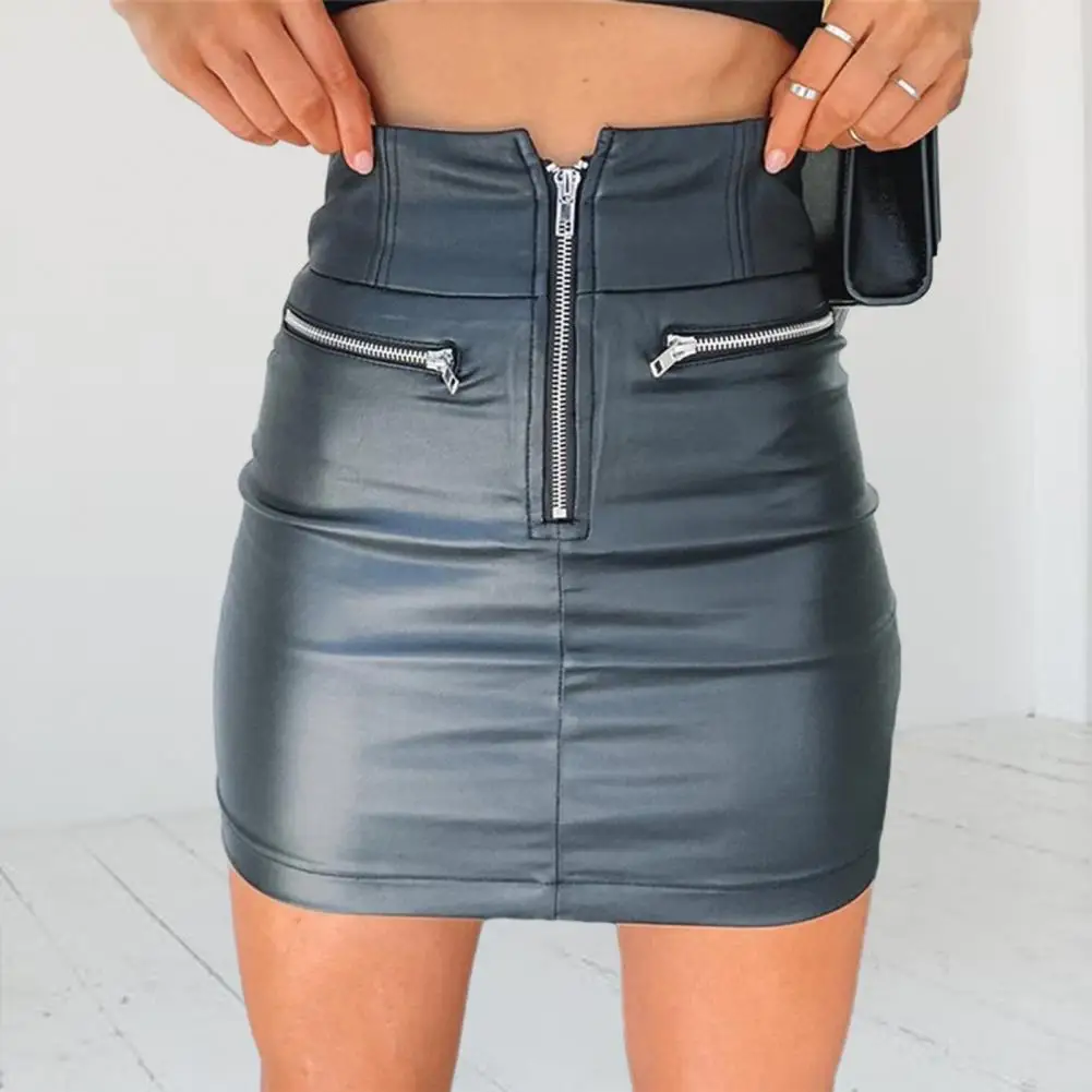 

Soft Comfortable Skirt Flattering High Waist Mini Skirt Chic Zipper Detail Hip-hugging Pencil Silhouette for Evening Parties