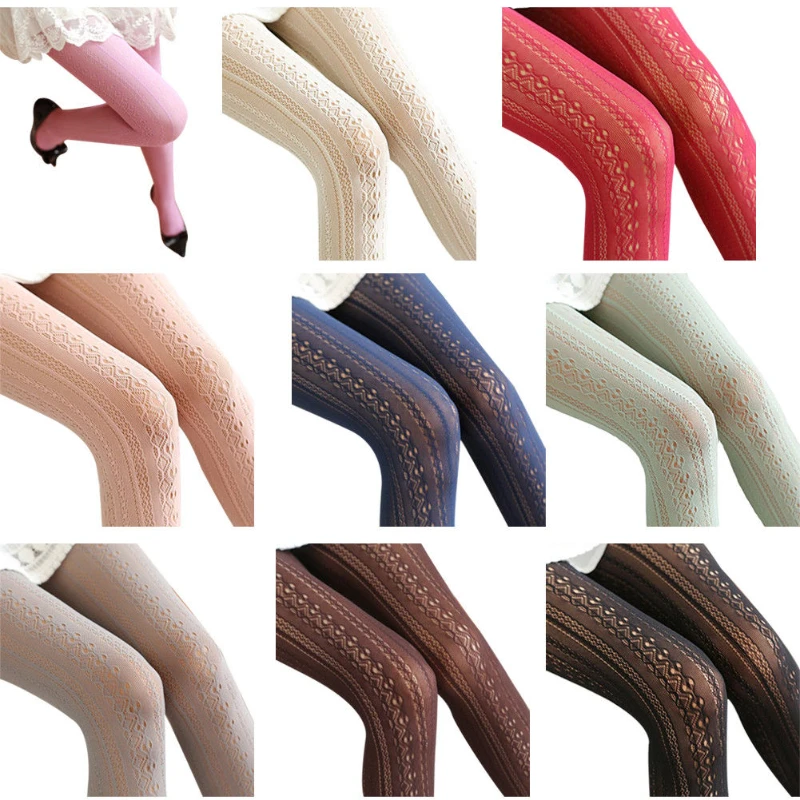 

Кружевные вязаные хлопковые колготки для женщин и девочек, осенне-зимние ажурные Полосатые чулки, Женские однотонные колготки в стиле "Лоли...
