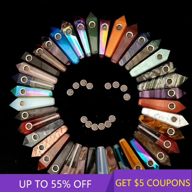 

Natural Quartz Crystal Smoking Pipe W/ Screen Filter Healing Point Stone Wand Rock Obelisk Gemstone Pipes + Carb Hole Home Decor