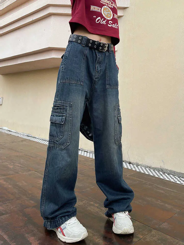 

Женские джинсы с завышенной талией весна-осень 2023 свободные джинсовые широкие брюки драпированные повседневные брюки винтажные брюки