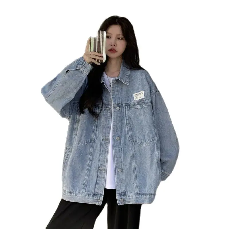 

Denim Jacket Women 2022 Spring And Autumn New Loose Korean Version Simple Commuter Solid Color Loose Middle Long Student Tops