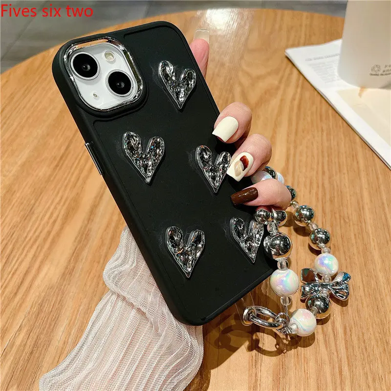 Мягкий силиконовый защитный чехол с браслетом и сердечками для iPhone 13 Pro Max 14 12 11 X XS