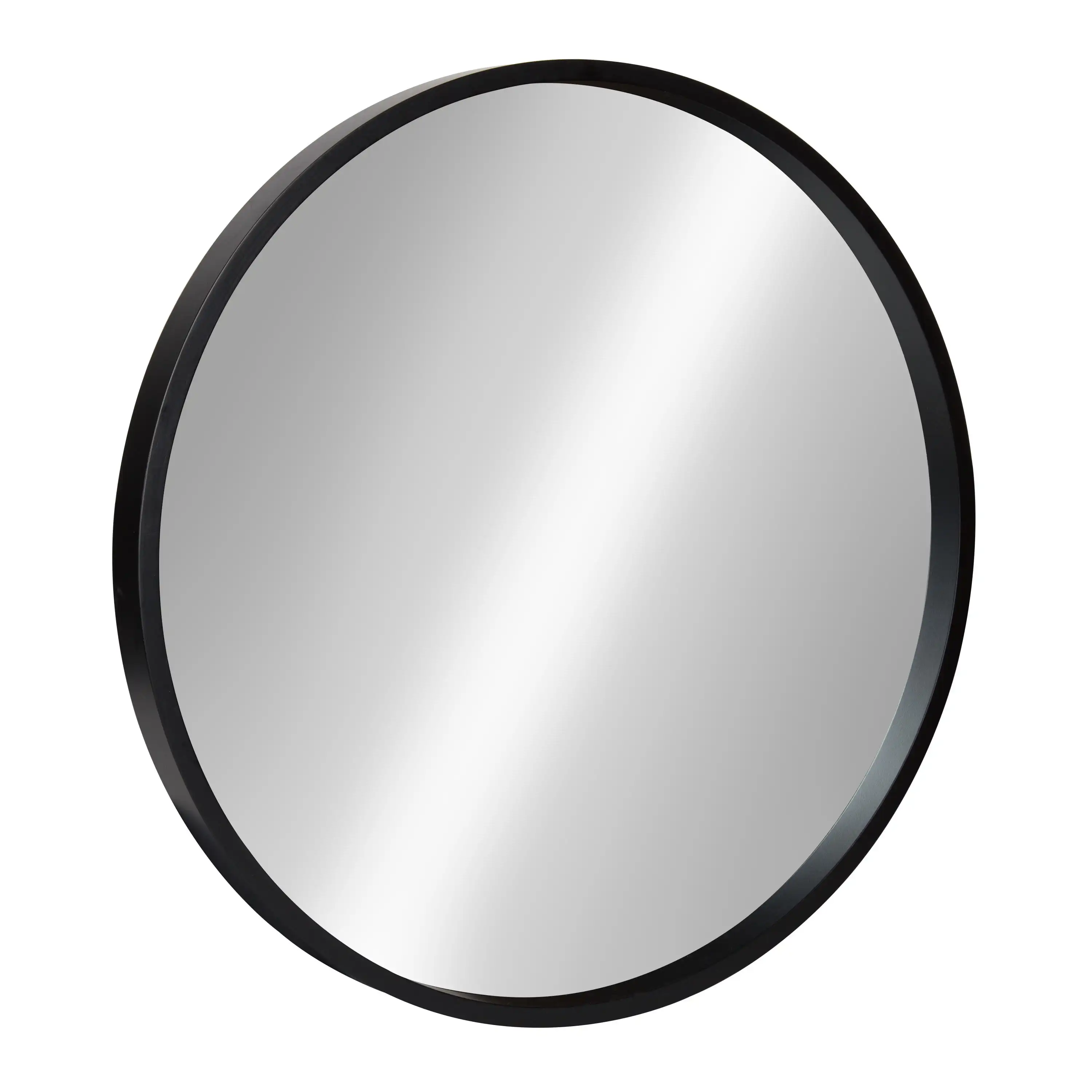 

Travis Round Wood Wall Mirror, 21.6" Diameter, Black, Modern Wall Décor Accent