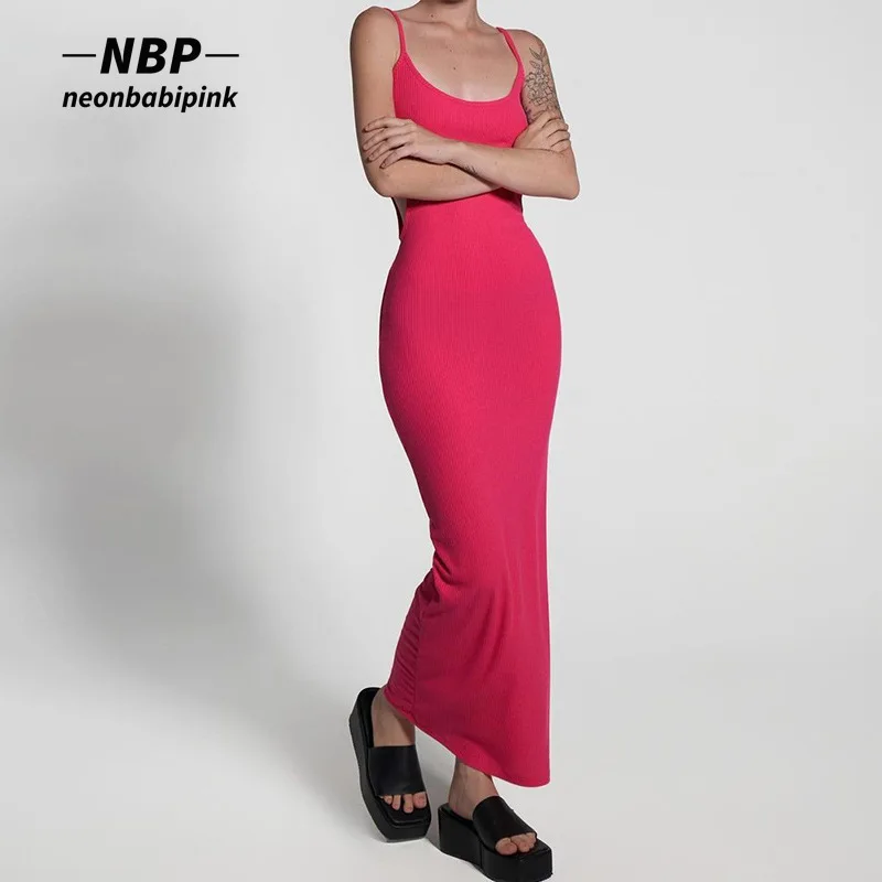 

NEONBABIPINK Solid Ribbed Hollow Cut Out Long Maxi Dress Women 2022 Summer Fashion Sexy Bodycon Dresses N70-CZ27
