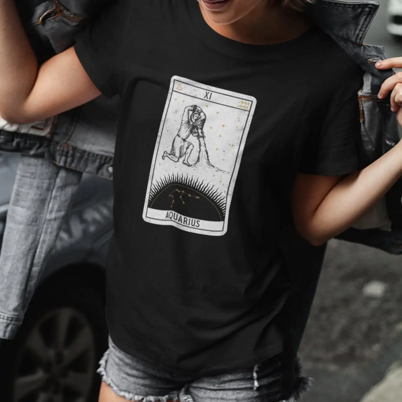 Винтажная футболка с изображением Водолей готического Таро знака зодиака