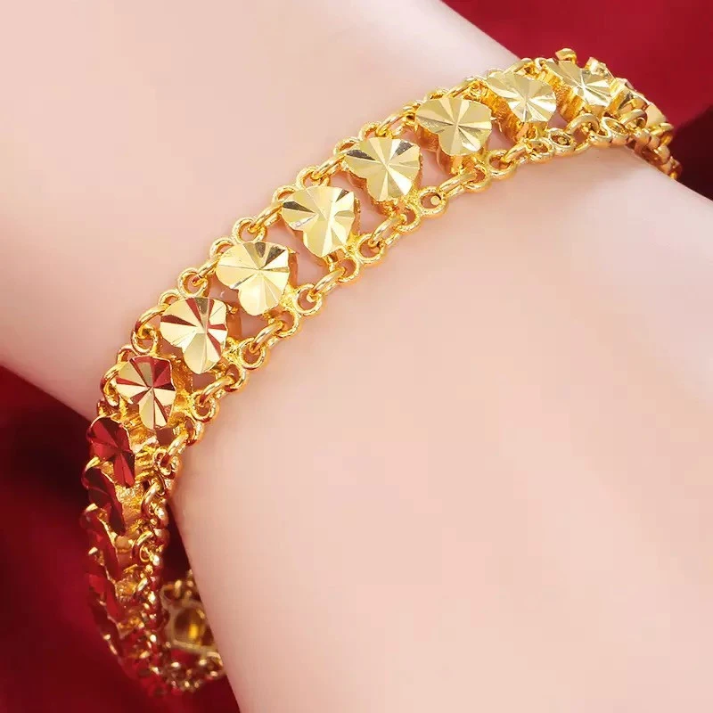 Купи NUMBOWAN 24k Gold Bracelet Car Flower Heart Fashion Bracelet High Quality Women Wedding Engagement Jewelry Gift за 662 рублей в магазине AliExpress