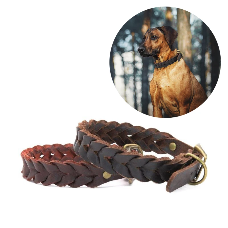 

Top Layer Cowhide Pet Collar Luxury Genuine Leather Dog Collar Durable Adjustable Pet Necklace For Puppy Medium Large Dog