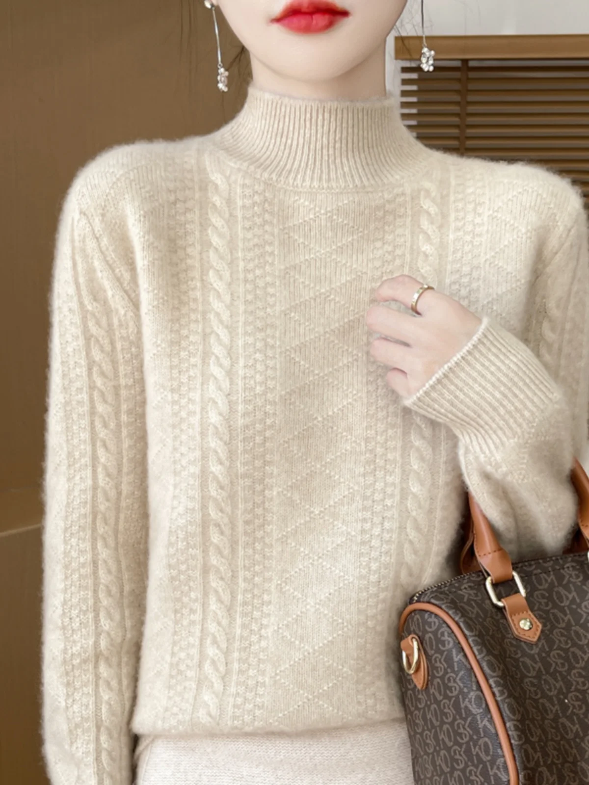 Женский шерстяной свитер с полувысоким воротником Same Sle with Mall 00 из чистой шерсти