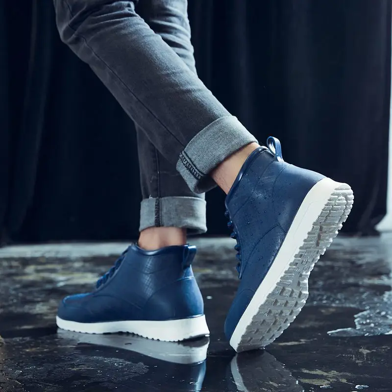 

New Lace-up Rain Boots Men Outdoor Non-slip Waterproof Work Water Boots Fashion Couple's Ankle Platform Rainboots 2023