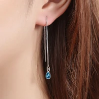 delysia king trendy water drop plated silver earrings elegant temperament blue crystal simple long tassels eardrop