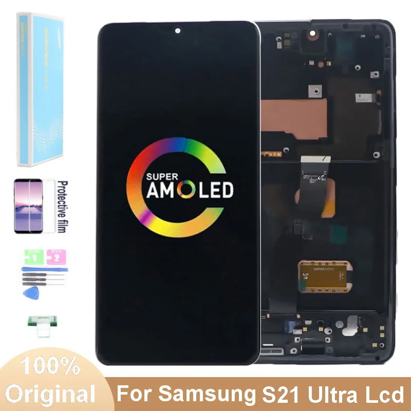 6.8''Original LCD Display with Frame For Samsung Galaxy S21 Ultra 5G Lcd G998F G998F/DS Display Touch Screen Digitizer Assembly