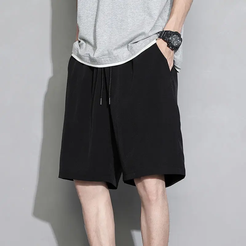 

Men's Clothing Street Casual Lacing Fashion Loose Solid Simplicity Elastic Waist Straight Thin Summer Comfortable Sports Shorts