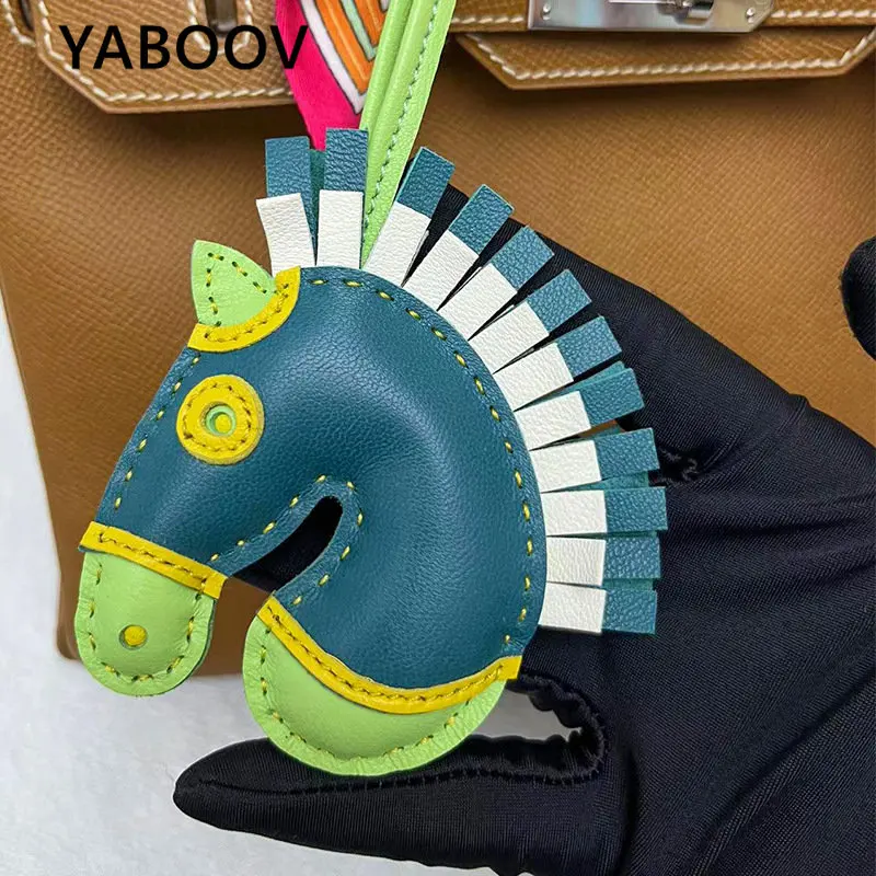 High Quality  Bag Accessories New  Horse Head Sheepskin  Tassel Keychain Car Charm Pendant for Ladies Handbag