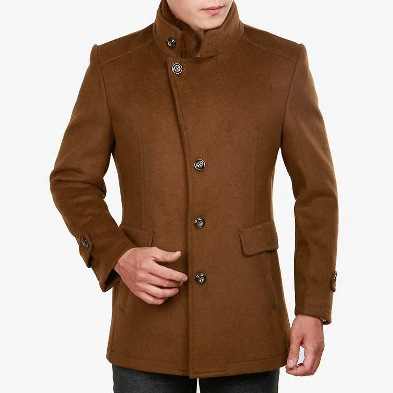 Мужское шерстяное пальто зимняя одежда толстое теплое коричневое повседневное