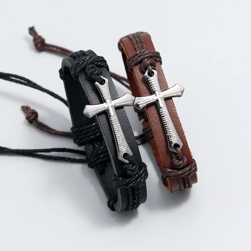 

Cross Charm Bracelets For Women Men Accessories Leather Handmade Adjustable Rope Chain Bracelet Vintage Jewelry Pulsera Hombre