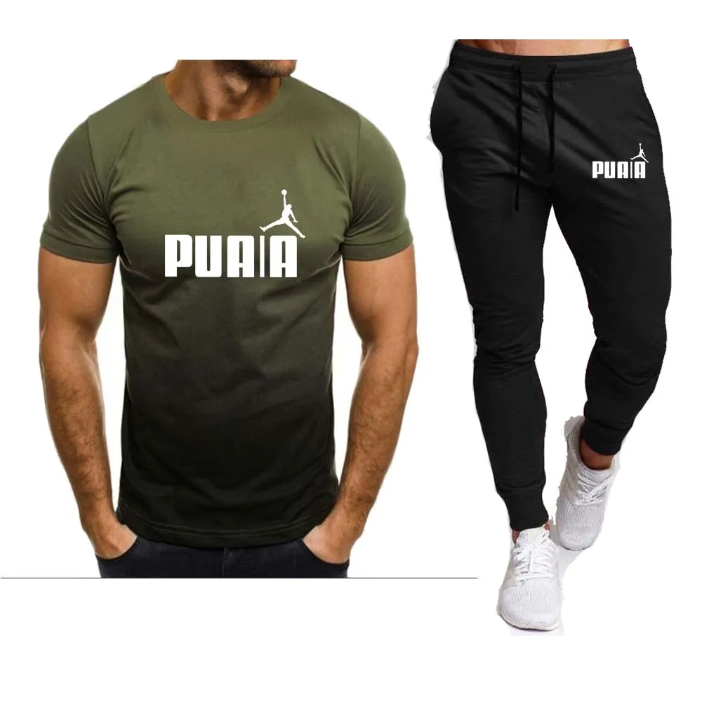 2023Summer hot Men's T-Shirt + Pants Suit Men's Sports Suit Brand LOGO Printing Casual Fashion Cotton Short Sleeves T-shirt sets