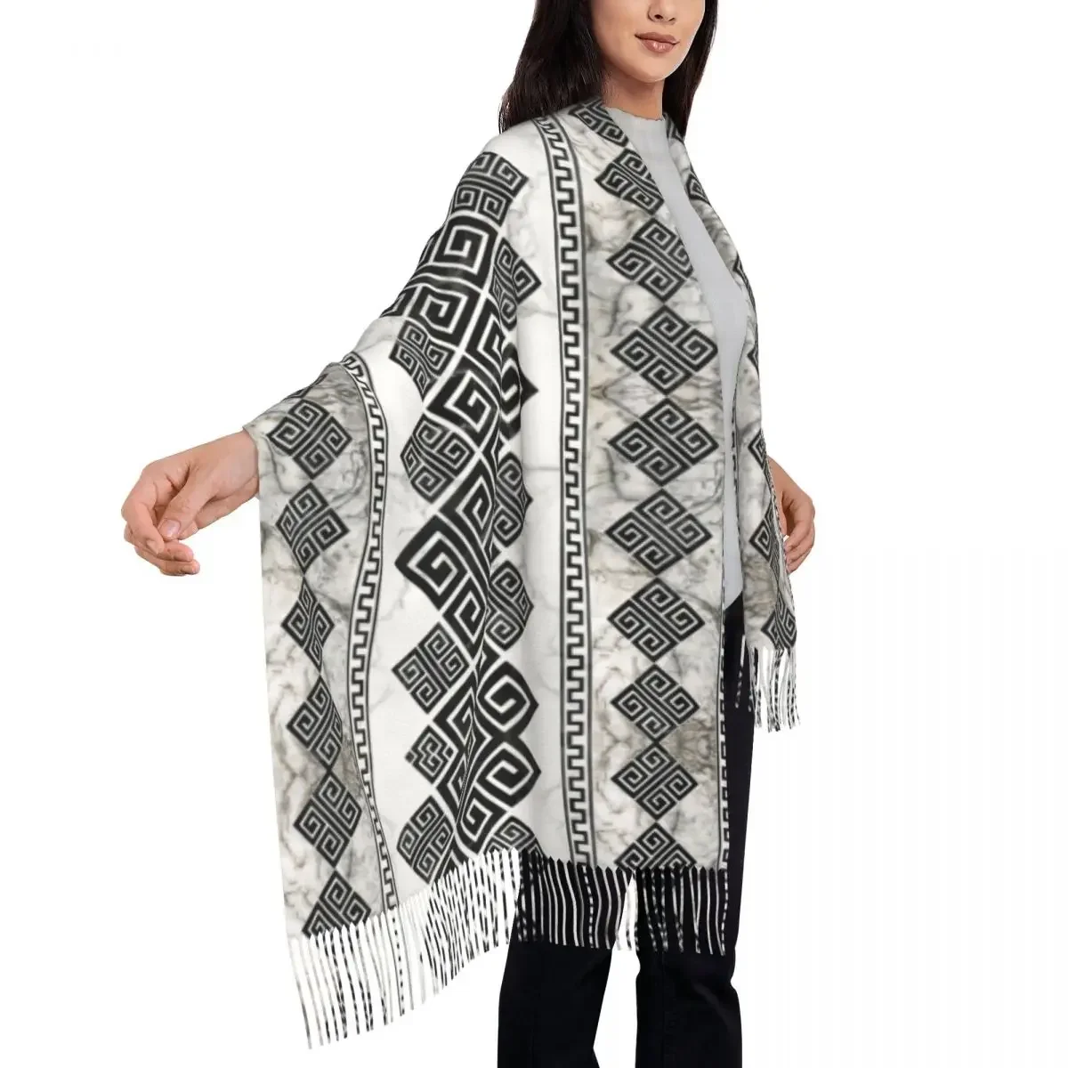 Шарф унисекс в виде греческого ключа длинный зимний и осенний теплый шарф с