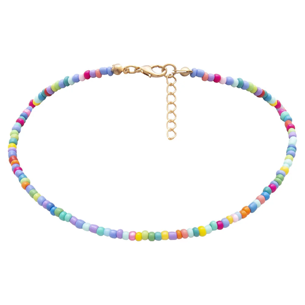 

Beach Beads Necklace Colorful Bead Choker Adjustable for Womens Jewelry