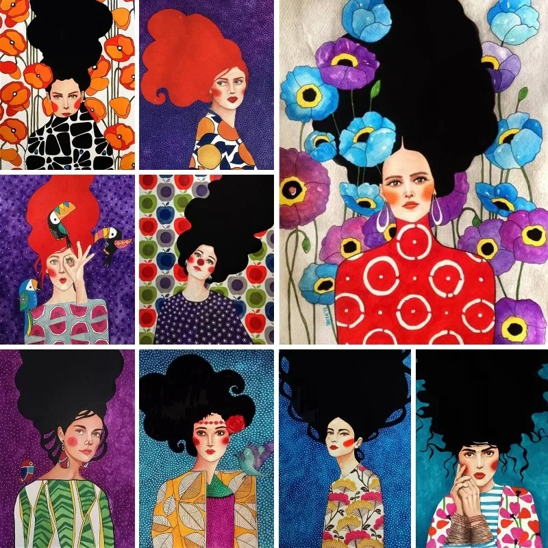 5d diamentowe malowanie abstrakcyjne kwiaty dziewczyna włosy obraz dżetów diamentowa sztuka mozaika haft krzyżykowy zestawy do dekoracji wnętrz