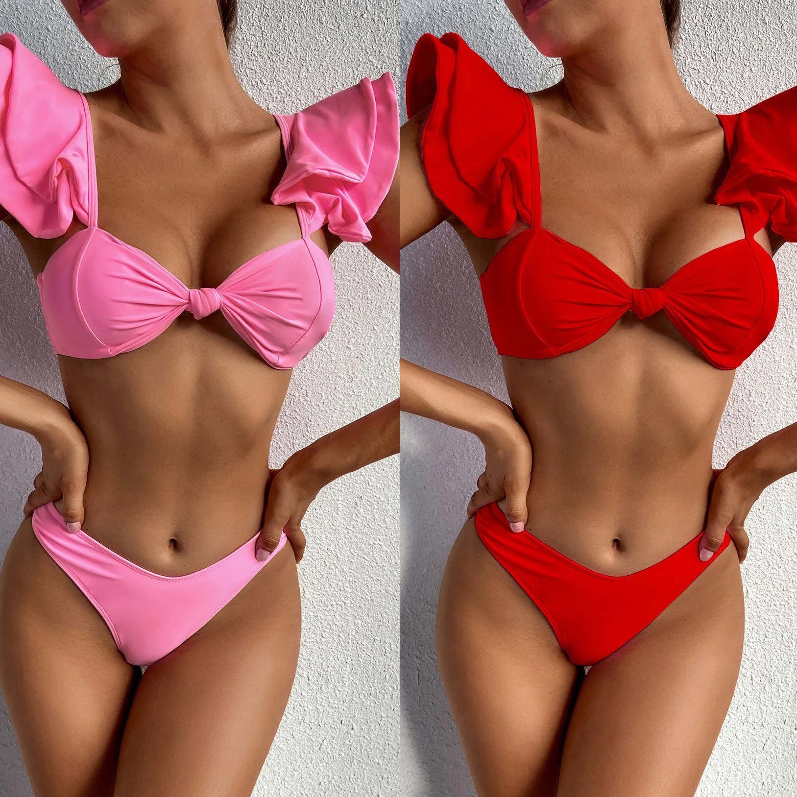 

Пикантный комплект бикини с высокой талией с оборками 2022, бикини с воланом, купальник, женский купальник из двух предметов, пляжная одежда с ...