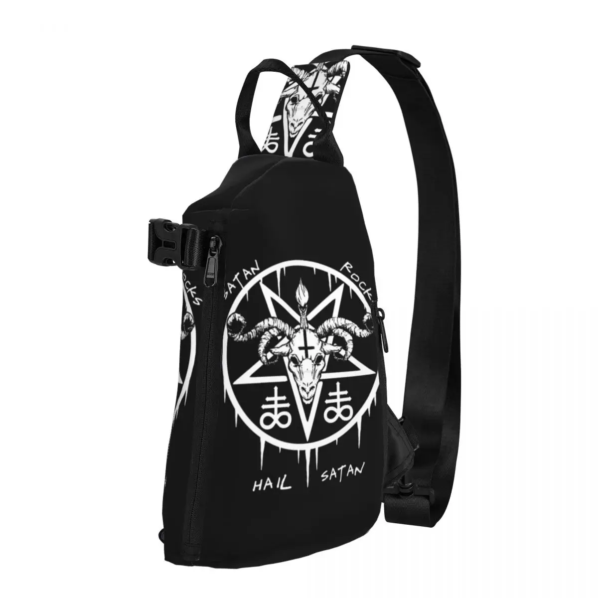 

Baphomet HAIL SATAN ROCKS Chest Bags Men Satanic Occult Graphic Shoulder Bag Aesthetic School Small Bag Trip Running Sling Bags