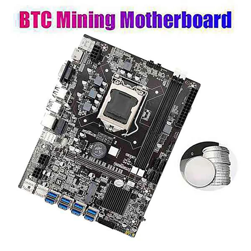 B75 8 Card Mining Motherboard+CPU+USB3.0 19/20Pin Adapter USB3.0 GPU Slot LGA1155 2X DDR3 RAM SATA3.0 For BTC/ETH |
