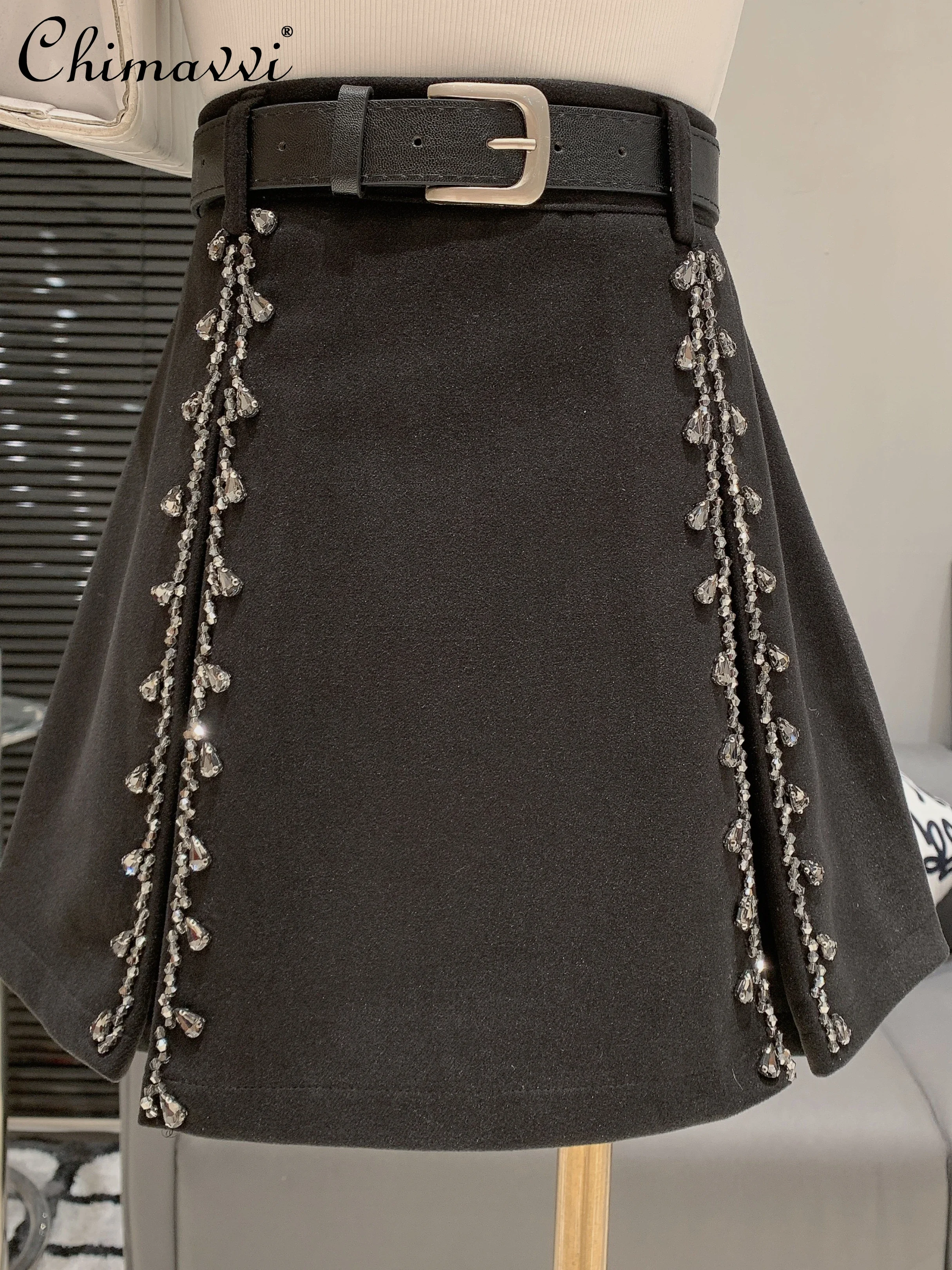 

Korean Luxury Heavy Industry Beads High Waist Slimming Sheath A- Line Skirt Fashion Hot Girl Short Temperamental Skirts Women