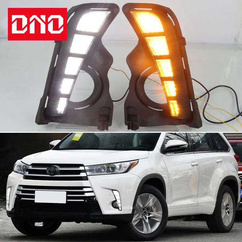 

Дневные дневные ходовые огни для Toyota Highlander 2018 2019, желтые дневные ходовые огни с указателем поворота, 12 В