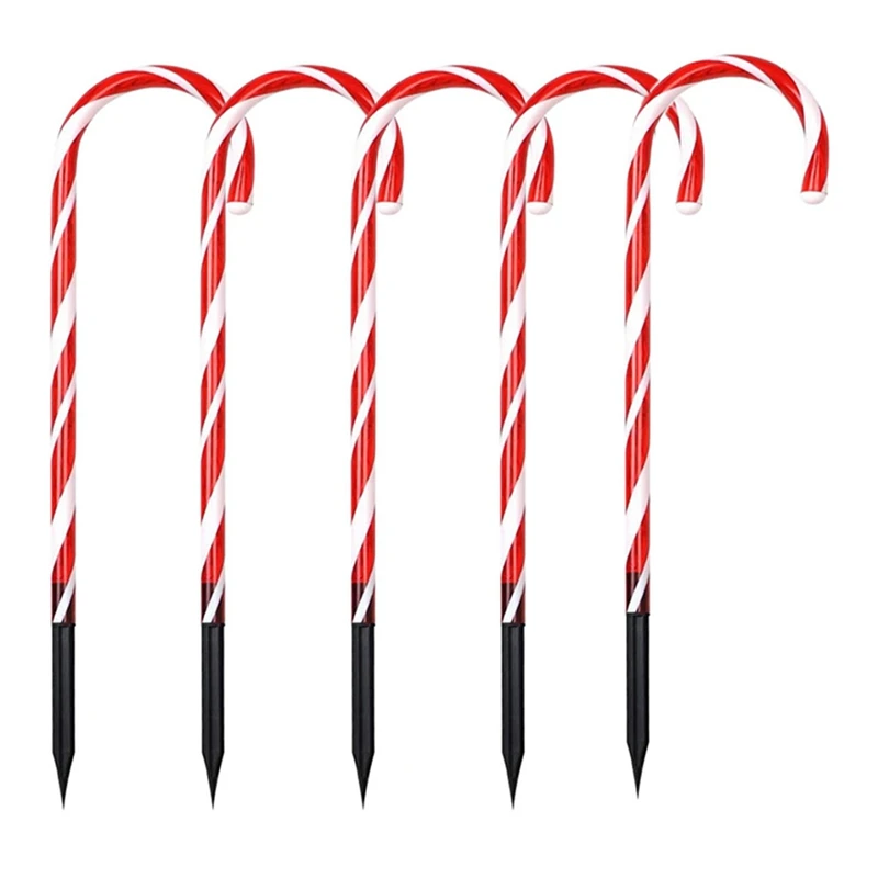 

Solar Energy Christmas Candy Cane Pathway Markers Set Of 5 Christmas Indoor/Outdoor Decoration Lights 34Cm