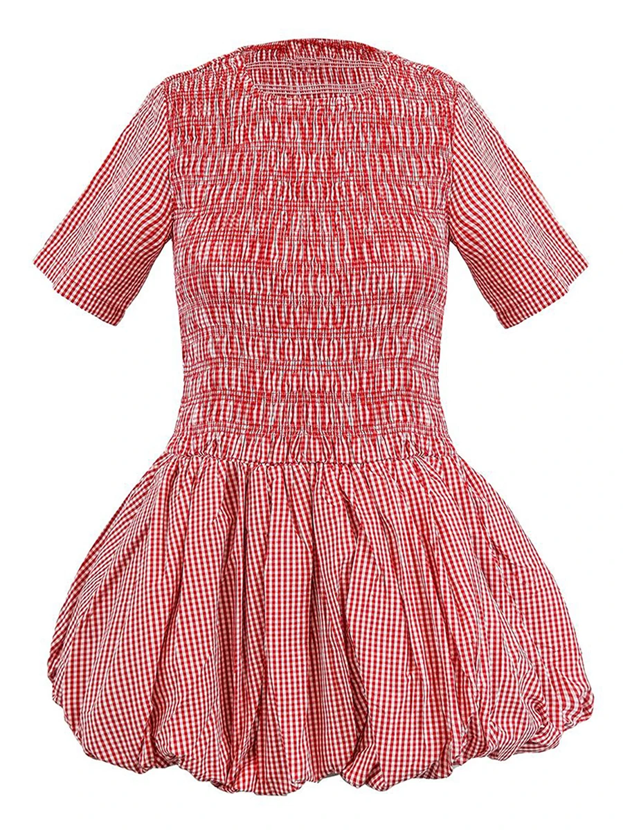 Лето 202 новое женское мини-платье розового цвета с короткими рукавами и круглым