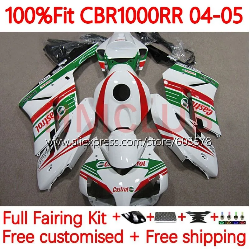 

OEM Body For HONDA CBR1000 CBR 1000 RR CC 1000CC Castrol green CBR1000RR 2004 2005 CBR 1000RR 04 05 Injection Fairings 115No.24