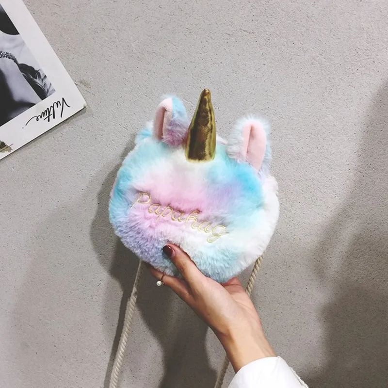 

Children Cartoon Cute Unicorn Plush Bag Personalized Color Single Shoulder Bag Girl Messenger Bag Fashion Versatile