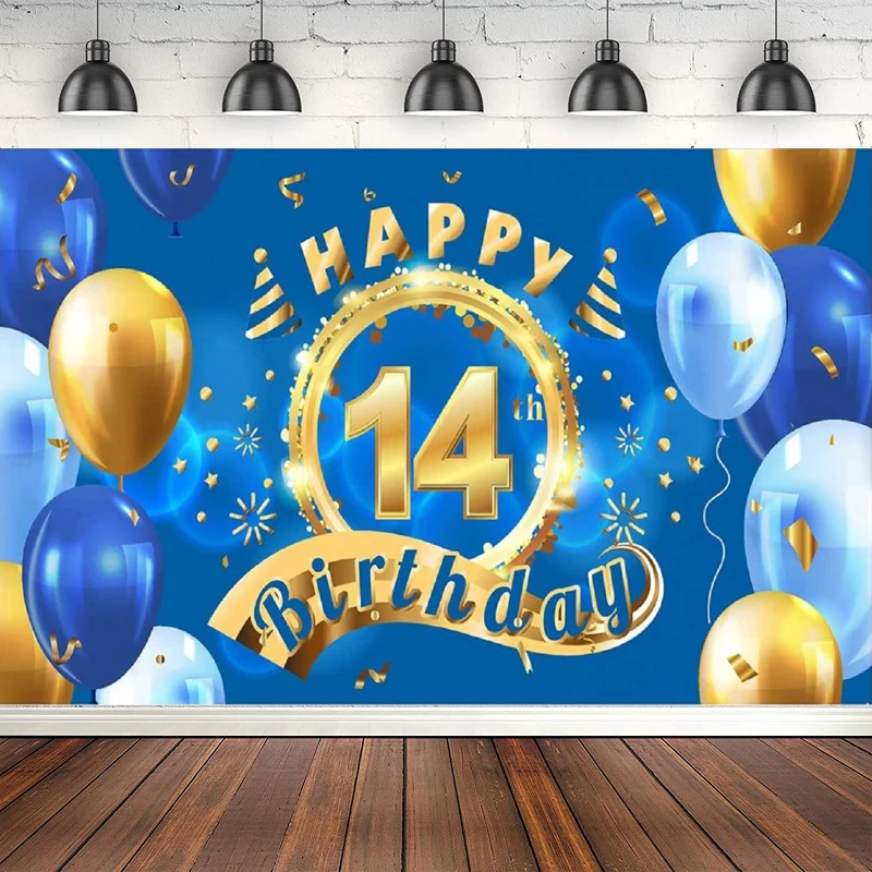 

Photography Backdrop Banner Decor Blue – Cheers To 14 Years Old 14th Birthday Party Theme Background For Boys Girls Supplies