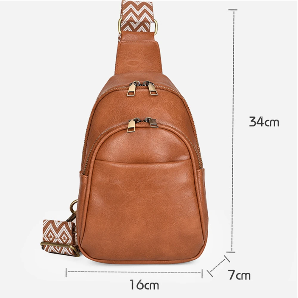 Vegan PU Leather Sling Bags Women Fashion Vintage Guitar Strap Crossbody Bag Female Casual Versatile Large Capacity Fanny Packs