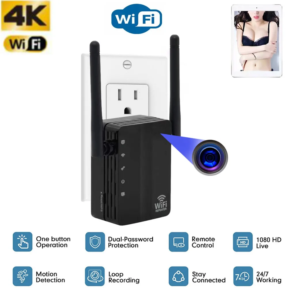 

2 in 1 WiFi Range Extender HD Wireless IP Camera 300Mbps Router Signal Booster Indoors Security WiFi Video Surveillance Camera