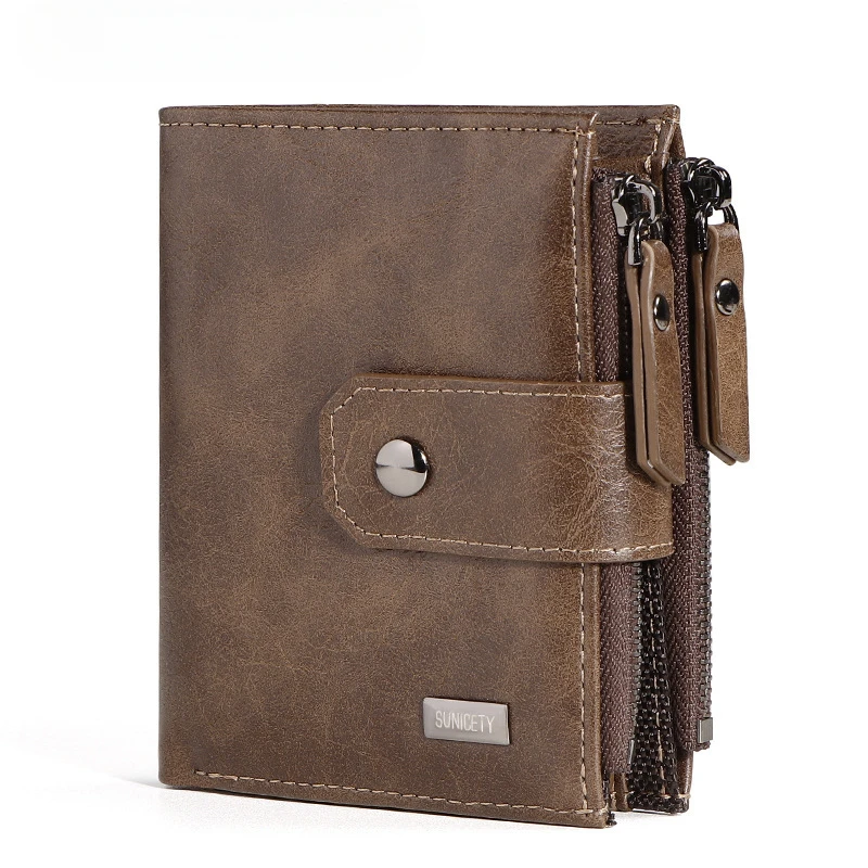 

Anti-Theft Swiping Business Leather Thin Short Men's Wallet High-End Zipper