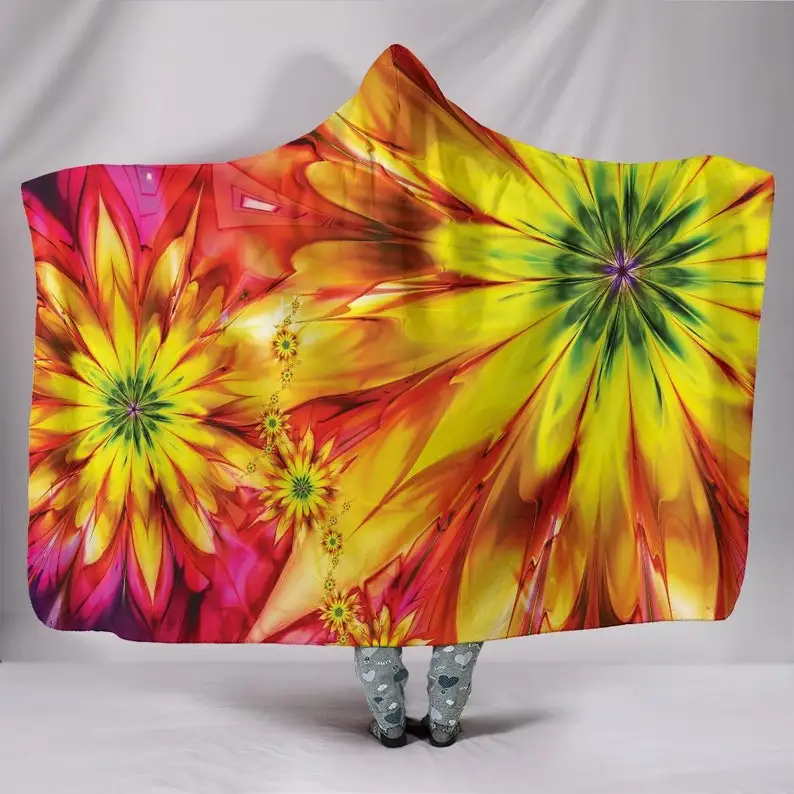 

Colorful Abstract Sunflowers Hooded Blanket for Adults and Kids, Sherpa Blanket with a Hood, Soft Blanket, Floral Print Design