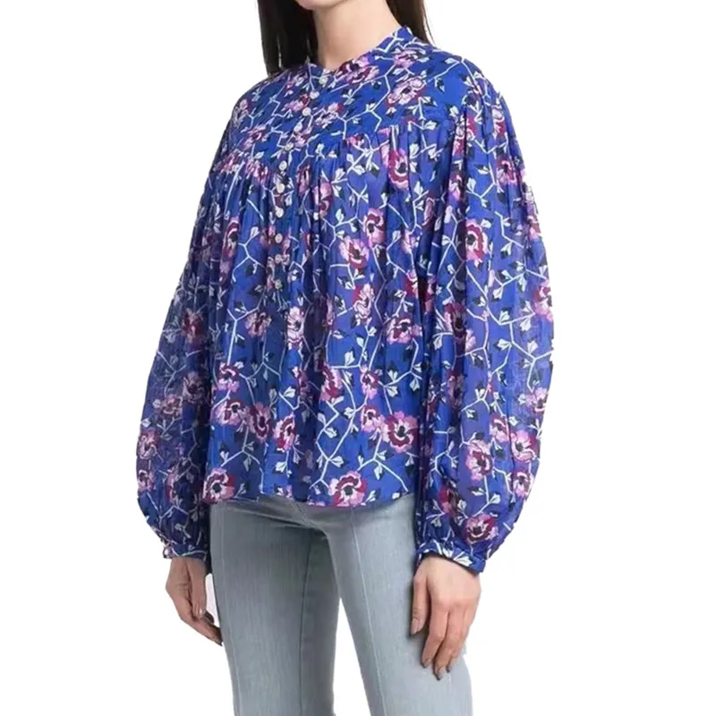 2022 Autumn Brand Long Sleeve Shirts for Women Fashion Floral Print Shirt 100% Cotton Soft Comfortable Blouses Ladies Blusas