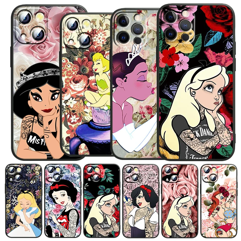 

Disney Animation Princess For Apple iPhone 13 12 Mini 11 XS Pro Max X XR 8 7 6 Plus SE 2020 5 Black Phone Case Funda Capa